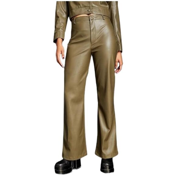 Royalty By Maluma Womens Flare Leg Faux Leather Pants - Picture 3 of 3